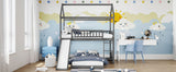 Twin Over Twin Bunk Bed with Slide, House Bed with Slide, Gray(OLD SKU: LT000214AAE) - Home Elegance USA