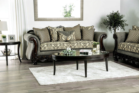 Justina - Sofa & Loveseat - Gray / Espresso - Home Elegance USA