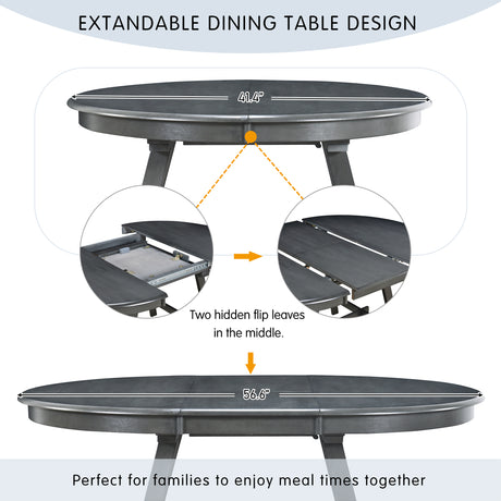 TREXM 5-Piece Wood Dining Table Set Round Extendable Dining Table with 4 Dining Chairs, Dining Room Table Set for 4 person for Dining Room