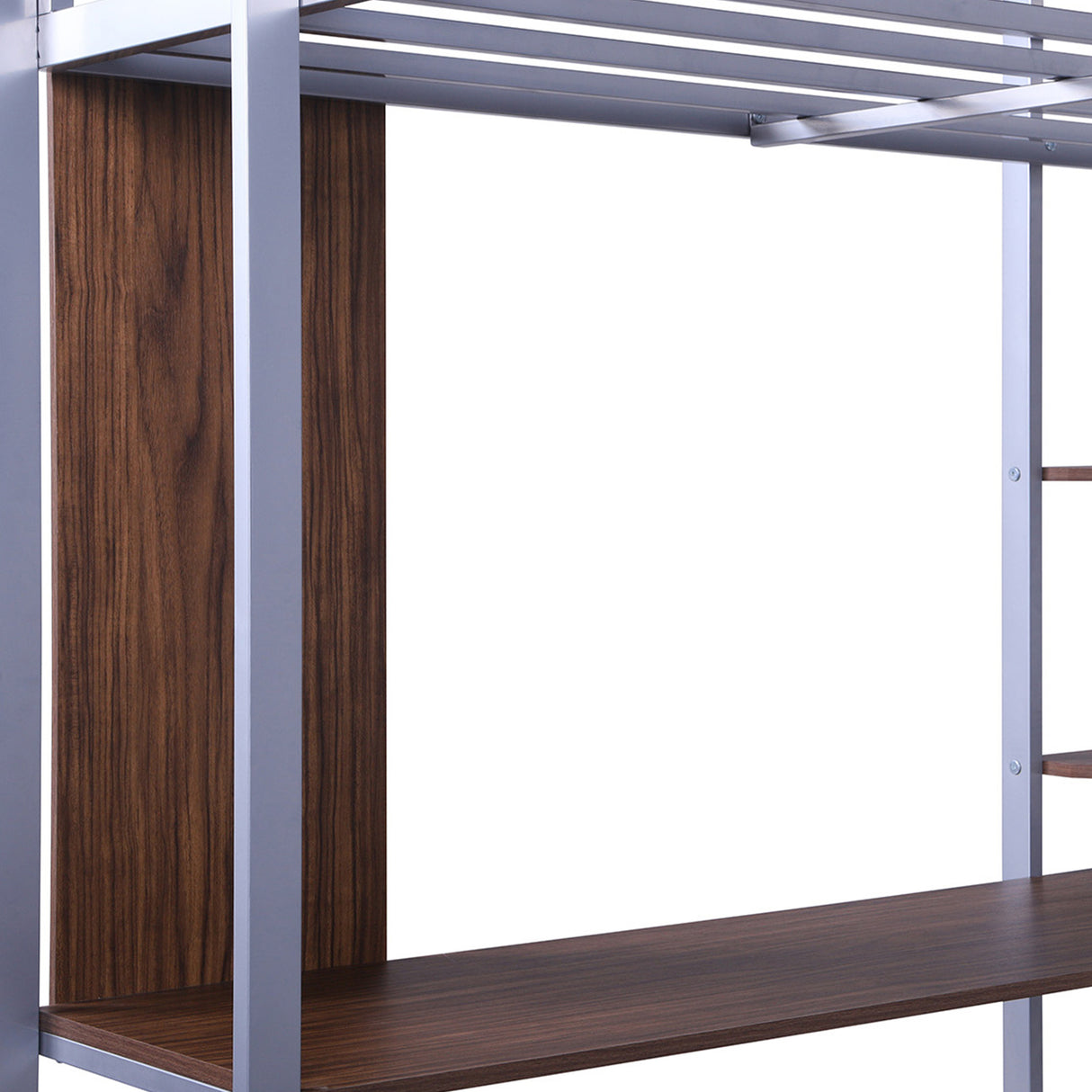 Full Size Metal Loft Bed with 2 Shelves and one Desk ,Silver (Old SKU: LP000091AAN )