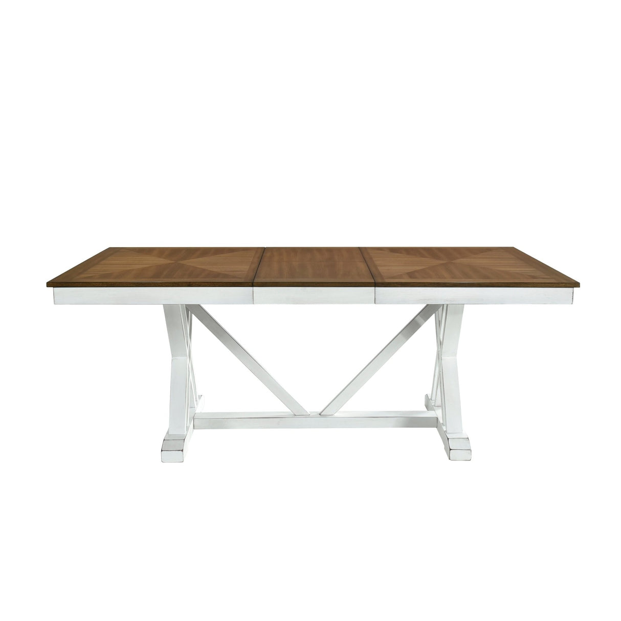 Modern Style White and Oak Finish 7pc Dining Set Table w Extension Leaf 6x Side Chairs Upholstered Seat Charming Traditional Dining Room Furniture - Home Elegance USA