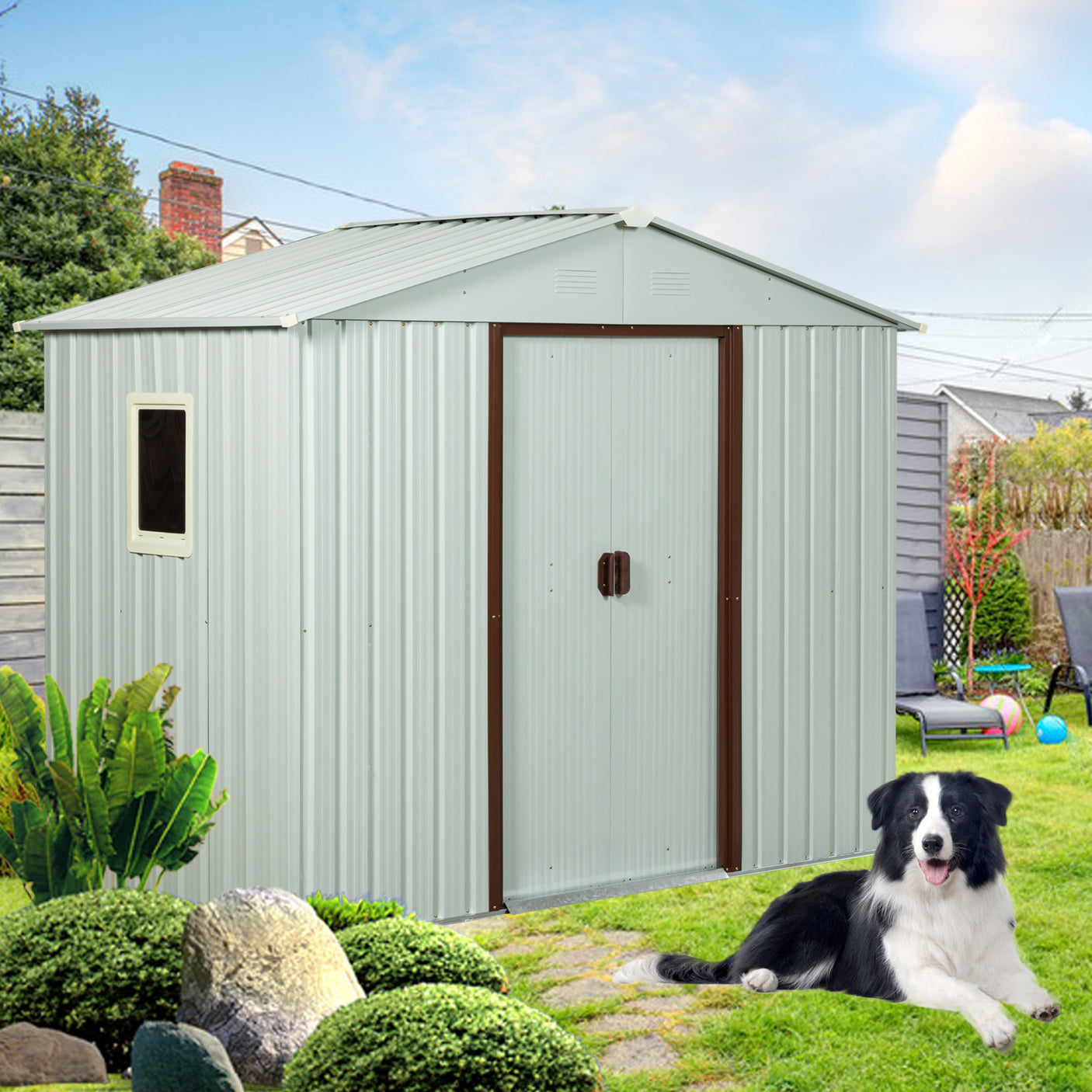 8ft x 4ft Outdoor Metal Storage Shed With window White