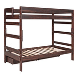 Twin over Twin Wood Bunk Bed with 2 Drawers, Espresso - Home Elegance USA