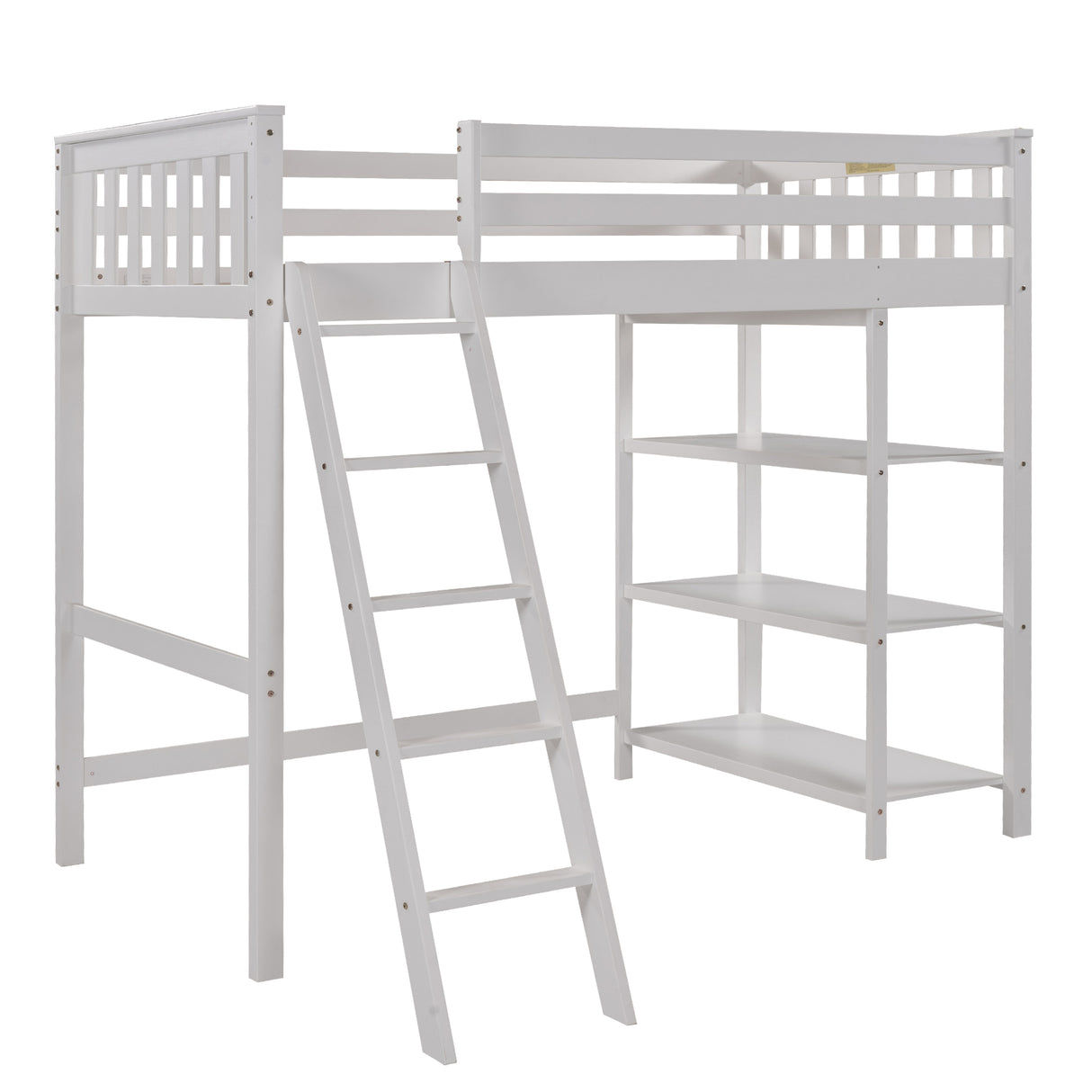 Loft Bed with Storage Shelves, Pine Wooden Loft Bed , No Box Spring Needed,Twin,White - Home Elegance USA