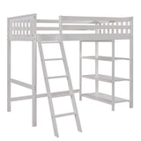 Loft Bed with Storage Shelves, Pine Wooden Loft Bed , No Box Spring Needed,Twin,White - Home Elegance USA