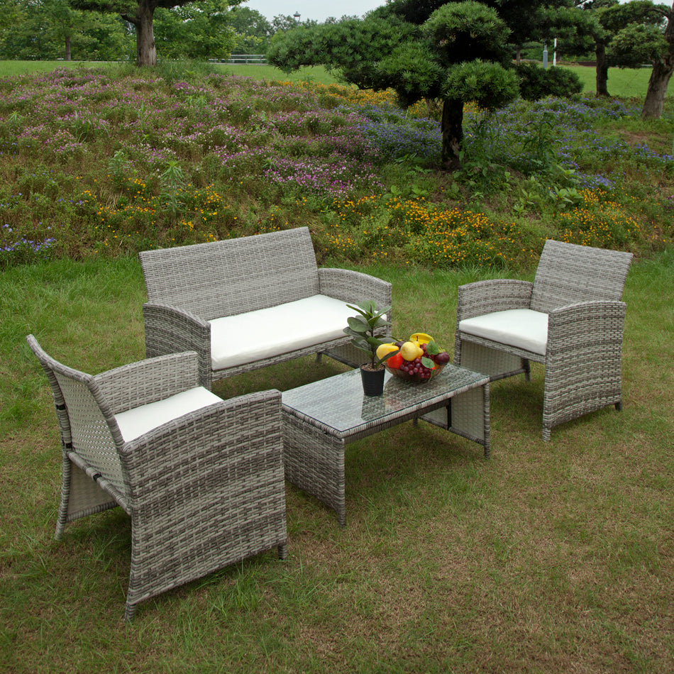 Outdoor Patio Furniture Set 4 Pieces Grey Sectional Sofa Sets PE Rattan Patio Conversation Set with Coffee Tables with Cushion - Home Elegance USA