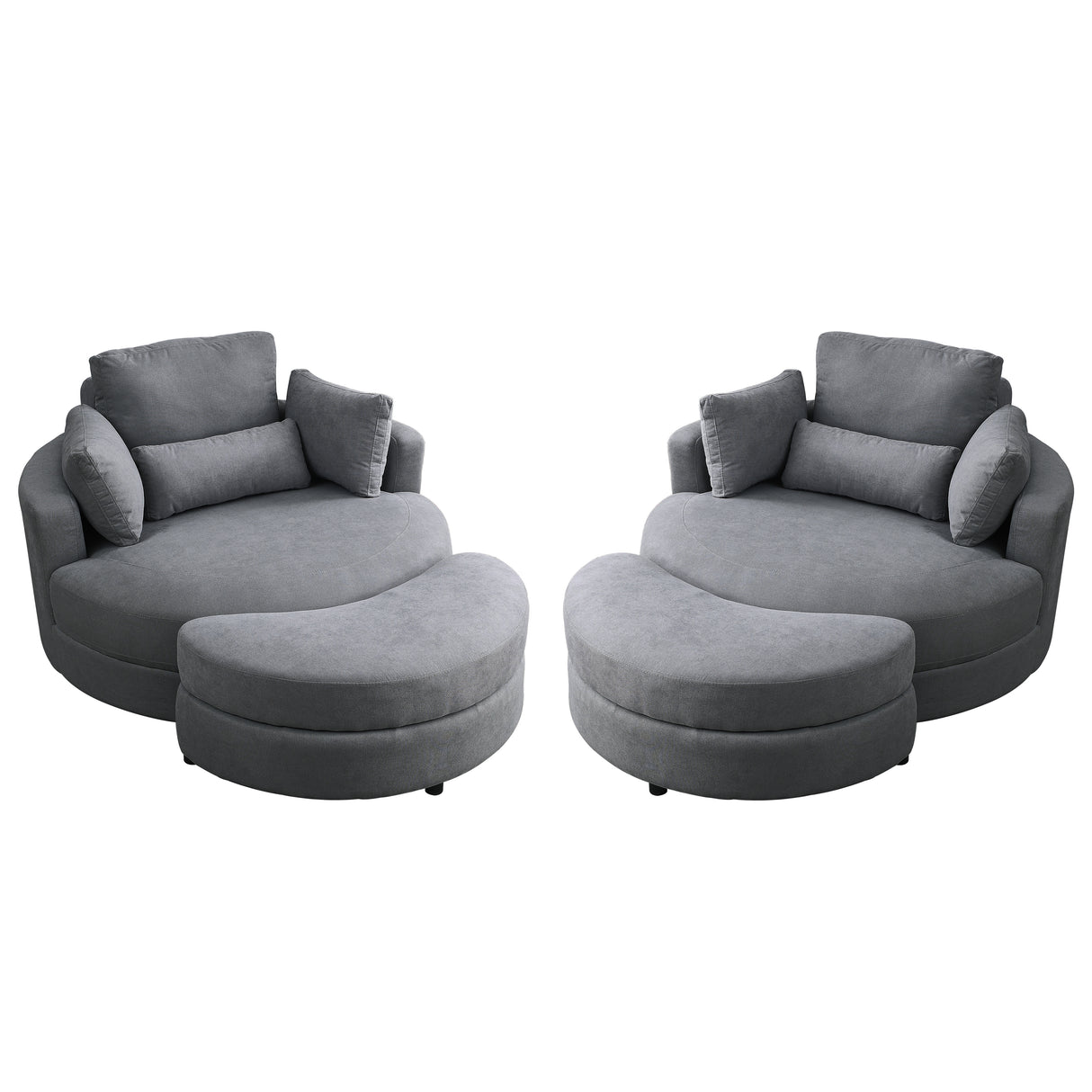 [Video] Welike Swivel Accent Barrel Modern Dark Grey Sofa Lounge Club Big Round Chair with Storage Ottoman Linen Fabric for Living Room Hotel with Pillows,2PCS. Home Elegance USA