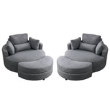 [Video] Welike Swivel Accent Barrel Modern Dark Grey Sofa Lounge Club Big Round Chair with Storage Ottoman Linen Fabric for Living Room Hotel with Pillows,2PCS. Home Elegance USA