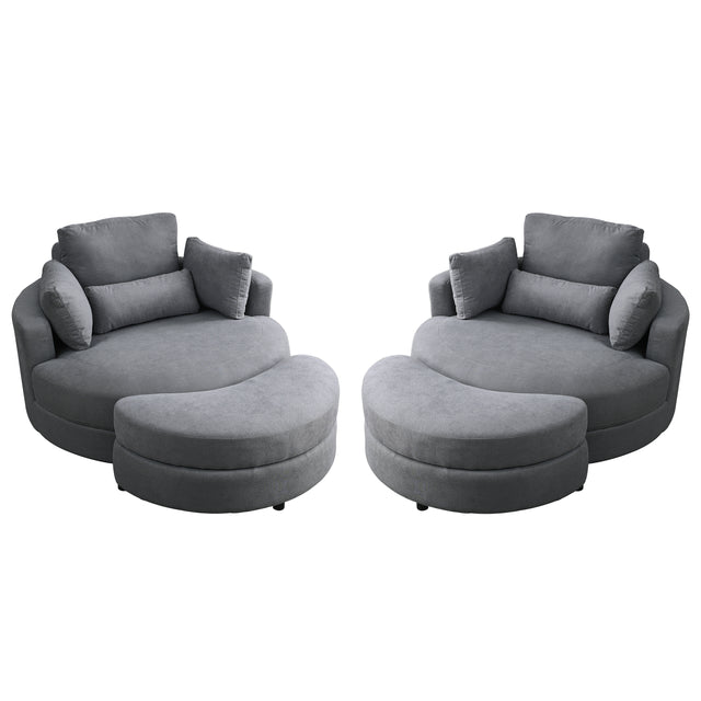 [Video] Welike Swivel Accent Barrel Modern Dark Grey Sofa Lounge Club Big Round Chair with Storage Ottoman Linen Fabric for Living Room Hotel with Pillows,2PCS. Home Elegance USA