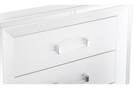 Tamsin 1616W-5 Dresser by Homelegance | White Metallic Finish & Mirrored Framing | Hidden Jewelry Drawers