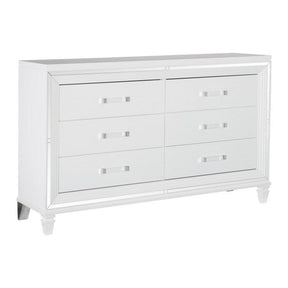 Tamsin 1616W-5 Dresser by Homelegance | White Metallic Finish & Mirrored Framing | Hidden Jewelry Drawers