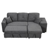 Reversible Sleeper Sectional Sofa Bed with Side Shelf and 2 Stools,Pull-Out L-Shaped Sofa Bed,Corner Sofa-Bed with Storage Chaise Left/Right Hande for Living Room,Blue Black - Home Elegance USA