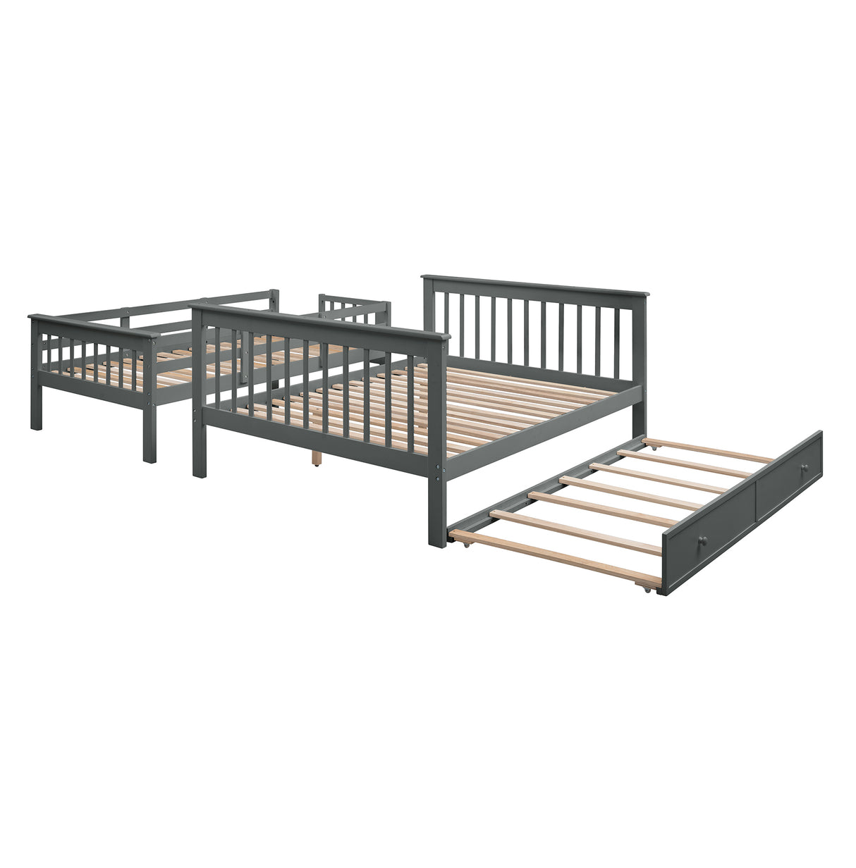 Stairway Twin-Over-Full Bunk Bed with Twin size Trundle, Storage and Guard Rail for Bedroom, Dorm, for Adults, Gray(OLD SKU :LP000119AAE) - Home Elegance USA