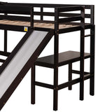 Twin over Full Bunk Bed with Twin Size Loft Bed with Desk and Slide,Full-Length Guardrail, Espresso - Home Elegance USA