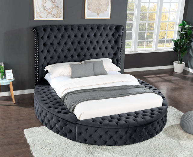 Hazel King Size Tufted Upholstery Storage Bed made with Wood in Black - Home Elegance USA