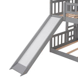 Twin-Over-Twin-Over-Twin Triple Bed with Built-in Ladder and Slide, Triple Bunk Bed with Guardrails, Gray(OLD SKU: LP000051AAE) - Home Elegance USA