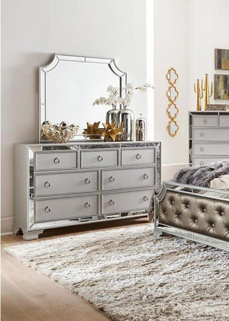 Homelegance - Avondale Dresser With Mirror In Silver - 1646-Dm