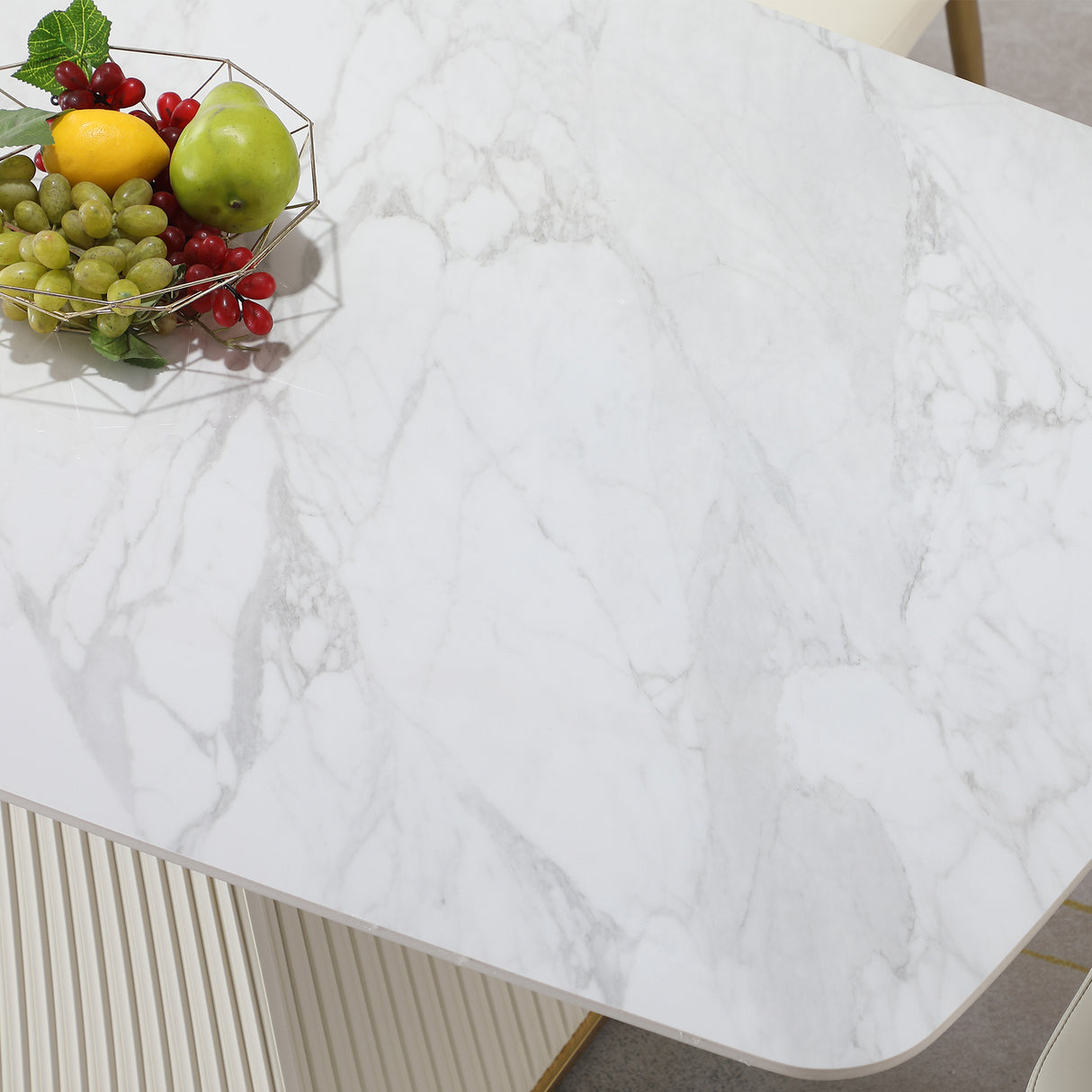 71-Inch Stone DiningTable with Carrara White color and Striped Pedestal Base - Home Elegance USA