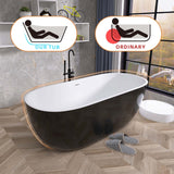 55" Acrylic Free Standing Tub - Classic Oval Shape Soaking Tub, Adjustable Freestanding Bathtub with Integrated Slotted Overflow and Chrome Pop-up Drain Anti-clogging Black