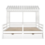Twin Size House Platform Beds with Two Drawers for Boy and Girl Shared Beds, Combination of 2 Side by Side Twin Size Beds, White - Home Elegance USA