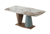 71"  Pandora color sintered stone dining table with cone shape  Pedestal Base in champagne and blue color - Home Elegance USA