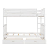 Twin-Over-Twin Bunk Bed with Ladders and Two Storage Drawers (White) - Home Elegance USA