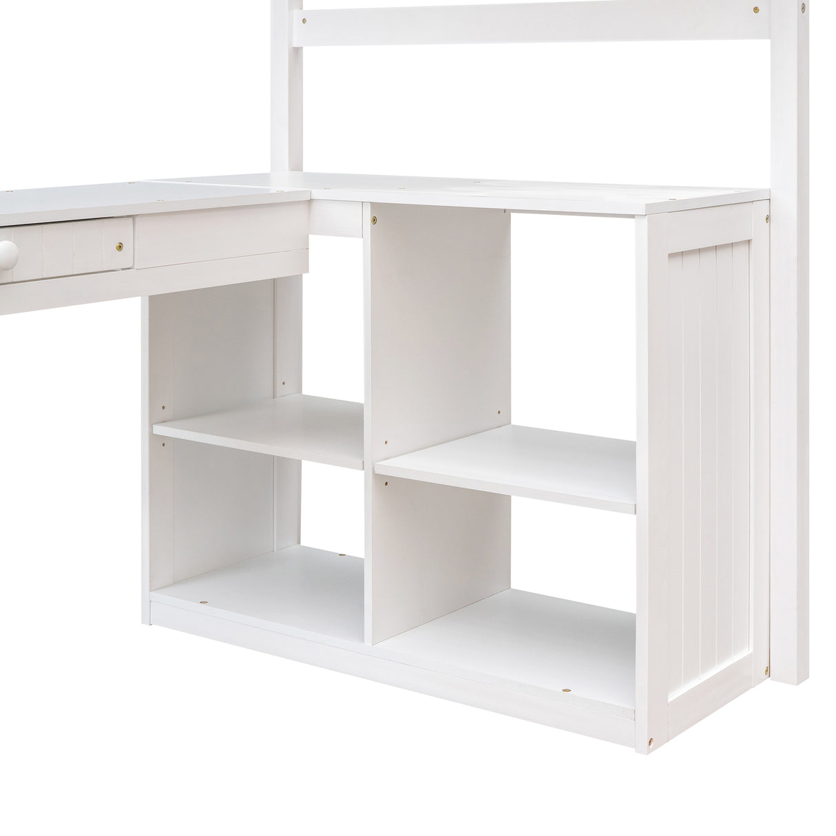 Twin size Loft Bed with Drawers, Cabinet, Shelves and Desk, Wooden Loft Bed with Desk - White(OLD SKU :LT000505AAK) - Home Elegance USA