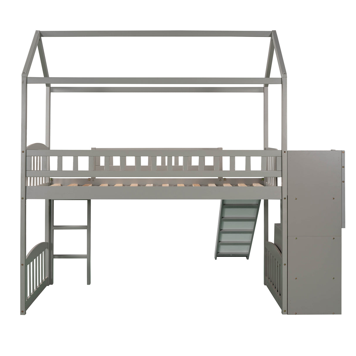 Twin Loft Bed with Two Drawers and Slide, House Bed with Slide, Gray (Old SKU: LP000130AAE) - Home Elegance USA