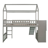 Twin Loft Bed with Two Drawers and Slide, House Bed with Slide, Gray (Old SKU: LP000130AAE) - Home Elegance USA