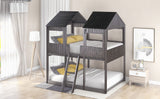 Full Over Full WoodBunk Bed with Roof, Window, Guardrail, Ladder  ( Antique Gray )( old sku: LP000031AAE ) - Home Elegance USA