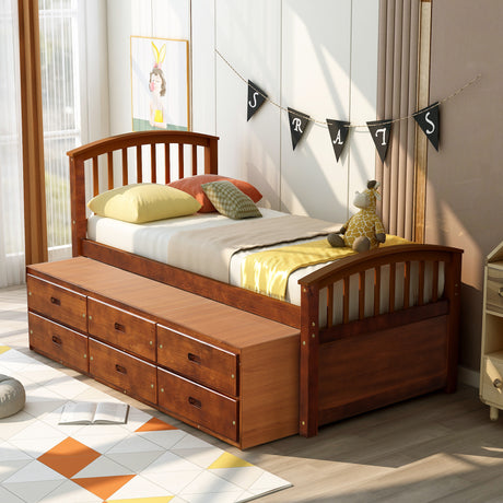 Orisfur. Twin Size Platform Storage Bed Solid Wood Bed with 6 Drawers - Home Elegance USA