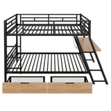 Full Size Metal Bunk Bed with Built-in Desk, Light and 2 Drawers, Black(Expected Arrival Time: 9.18)