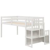 Loft bed with staircase , White - Home Elegance USA