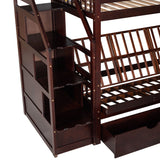 Twin over Full Bunk Bed with Two Drawers and Staircase, Down Bed can be Converted into Daybed,Espresso Home Elegance USA