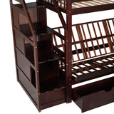 Twin over Full Bunk Bed with Two Drawers and Staircase, Down Bed can be Converted into Daybed,Espresso - Home Elegance USA