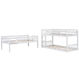 Twin-Over-Twin-Over-Twin Triple Bed with Built-in Ladder and Slide , Triple Bunk Bed with Guardrails, White - Home Elegance USA