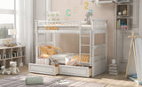 Twin over Twin Bunk Bed with Drawers, Convertible Beds, White - Home Elegance USA