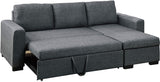 Living Room Furniture Convertible Sectional Blue Grey Color Polyfiber Reversible Chaise Storage Sofa Pull Out bed Couch - Home Elegance USA