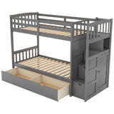 Twin over Full/Twin Bunk Bed, Convertible Bottom Bed, Storage Shelves and Drawers, Gray - Home Elegance USA