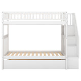 Twin over Twin Bunk Bed with Trundle and Storage, White - Home Elegance USA