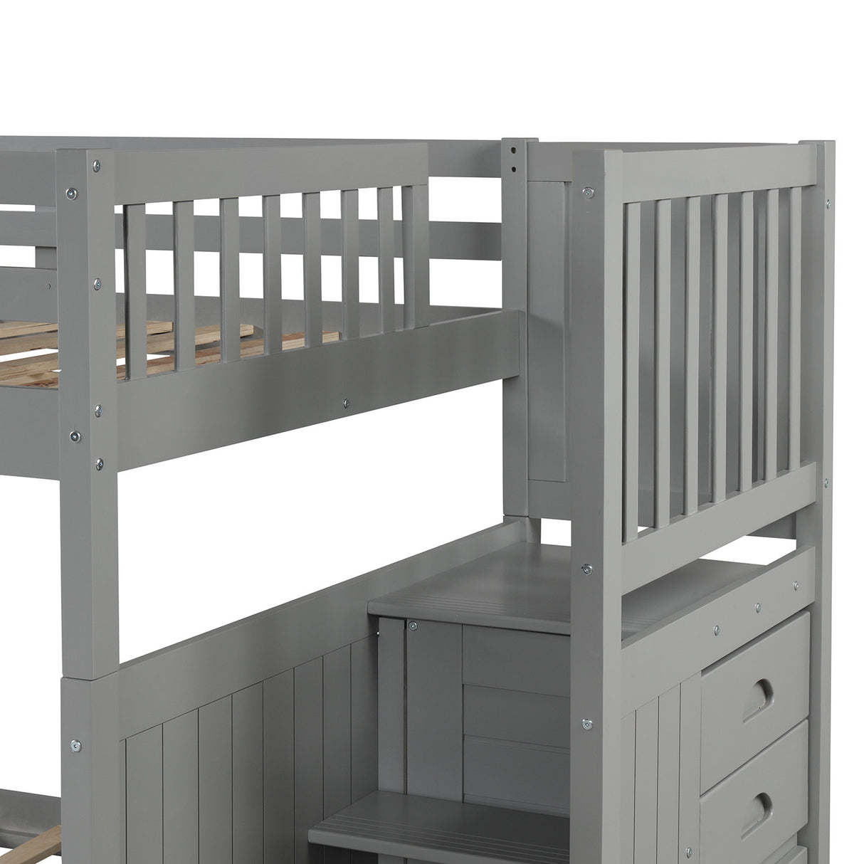 Full over Full Bunk Bed with Twin Size Trundle, Gray (old sku: LT000026AAE ) - Home Elegance USA