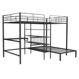 Full Over Twin Metal Bunk Bed with Built-in Desk, Shelves and Ladder, Black