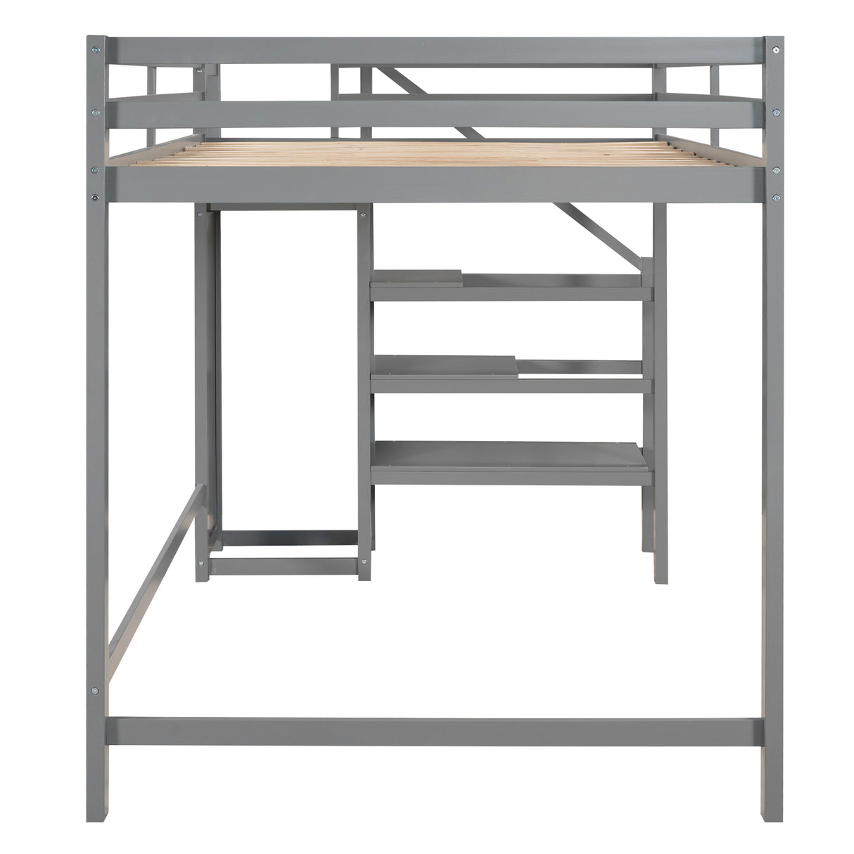 Full Size Loft Bed with Built-in Storage Wardrobe and Staircase,Gray - Home Elegance USA