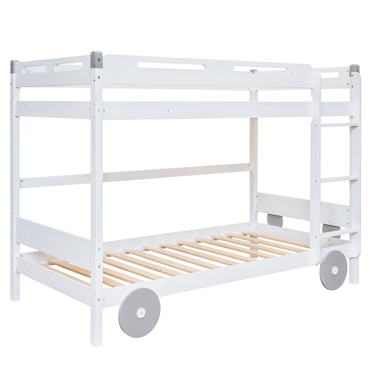 Twin Size Car-Shaped Convertible Bunk Bed, White - Home Elegance USA