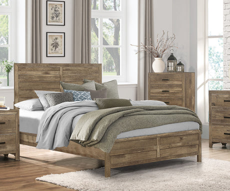 Weathered Pine Finish 1pc Queen Bed Modern Line Pattern Rusticated Style Bedroom Furniture - Home Elegance USA