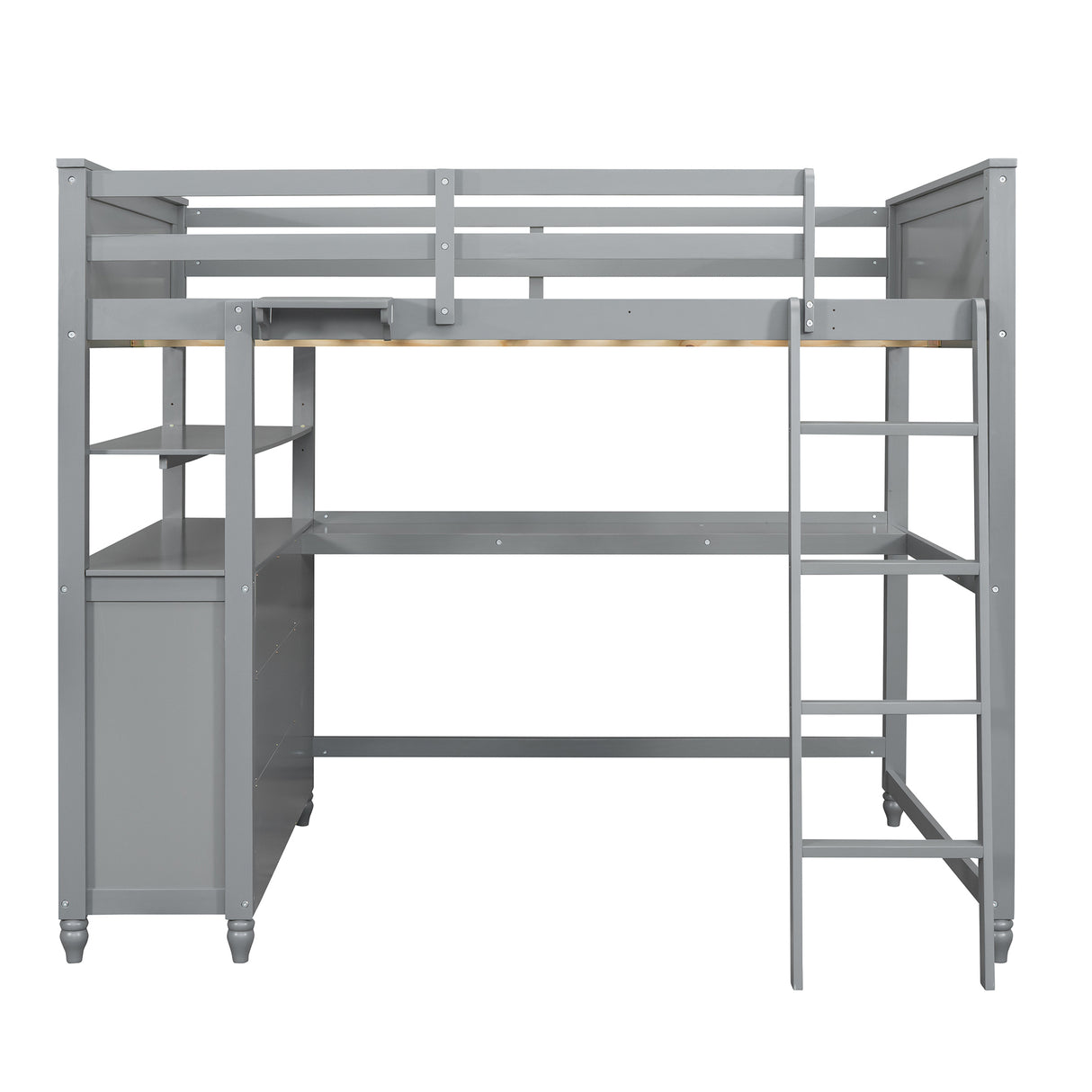 Full size Loft Bed with Drawers and Desk, Wooden Loft Bed with Shelves - Gray(OLD SKU:LT000529AAE) Home Elegance USA