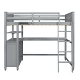 Full size Loft Bed with Drawers and Desk, Wooden Loft Bed with Shelves - Gray(OLD SKU:LT000529AAE) Home Elegance USA