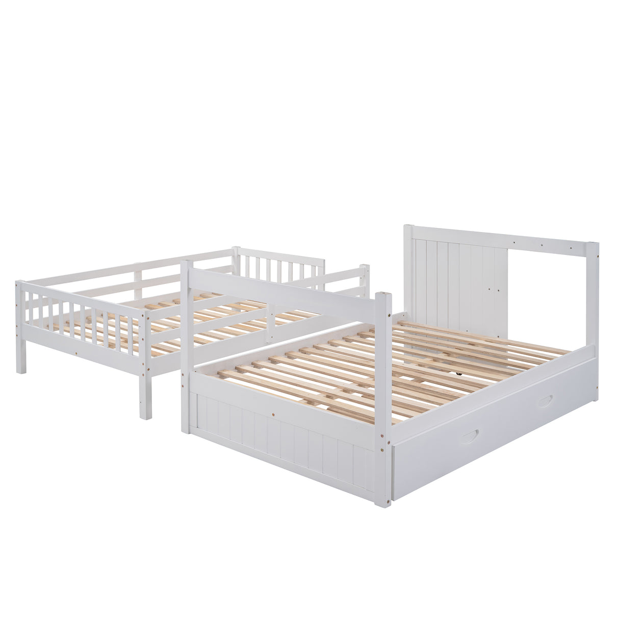 Full over Full Bunk Bed with Twin Size Trundle, White (old sku: LT000026AAK ) - Home Elegance USA