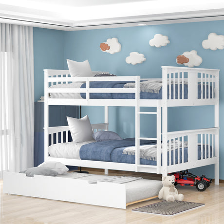 Full over Full Bunk Bed with Twin Size Trundle and Ladder-White(Old SKU: LP000204AAK) - Home Elegance USA
