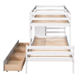 Twin over Twin Loft Bunk Bed with Drawers and Ladder, Gray - Home Elegance USA